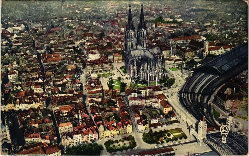 1914 Köln, Cologne; Coeln von Luftschiff 'Zeppelin' aus gesehen / aerial view from Zeppelin airship, railway station (fl)