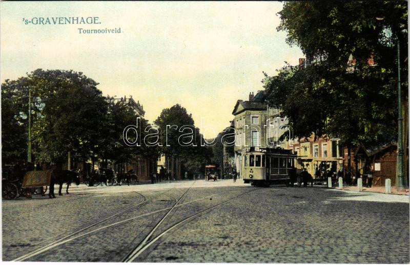 Den Haag, s'-Gravenhage, The Hague; Tournooiveld / street view, tram, horse-drawn carriages