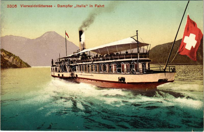 Vierwaldstättersee, Dampfer 'Italia' in Fahrt / Swiss steamship
