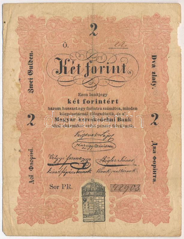 1848. 2Ft 'Kossuth bankó' 'PR 42903' T:III,III- anyaghiány, folt Adamo G105