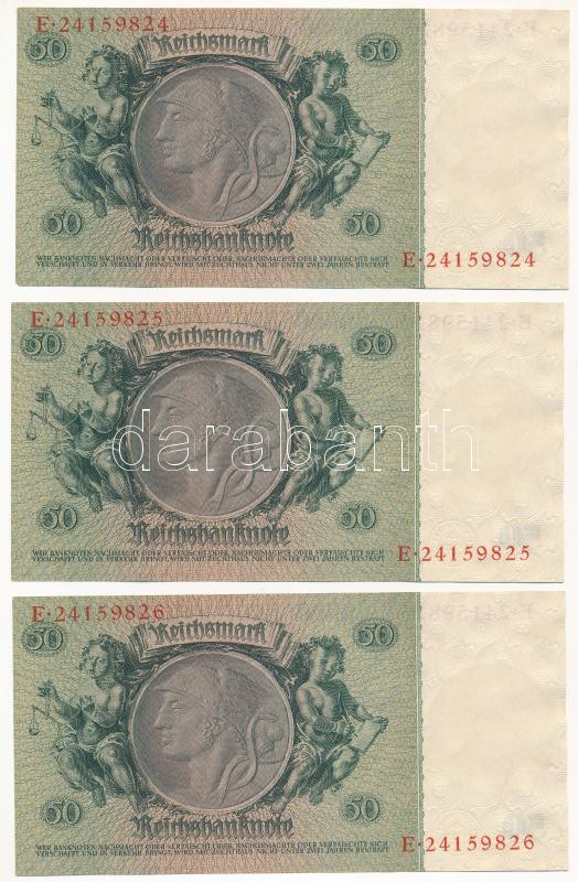 Német Harmadik Birodalom 1933. 50M (3x) sorszámkövetők T:I,I- German Third Reich 1933. 50 Mark (3x) sequential serials C:UNC,AU Krause 182.a - Image 2