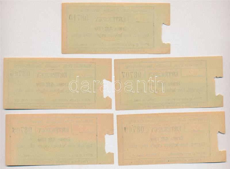 1940. 'Miskolczi Orthodox Izraelita Anyahitközség' libára beváltható értékjegy 48f értékben (5x) sorszámkövetők '08706-08710' T:I - Image 2