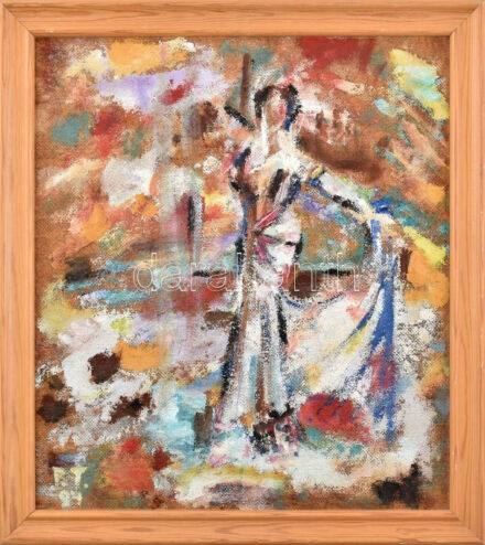 P.T. jelzéssel: Táncos. Olaj, farost. Fa keretben, 36x31 cm