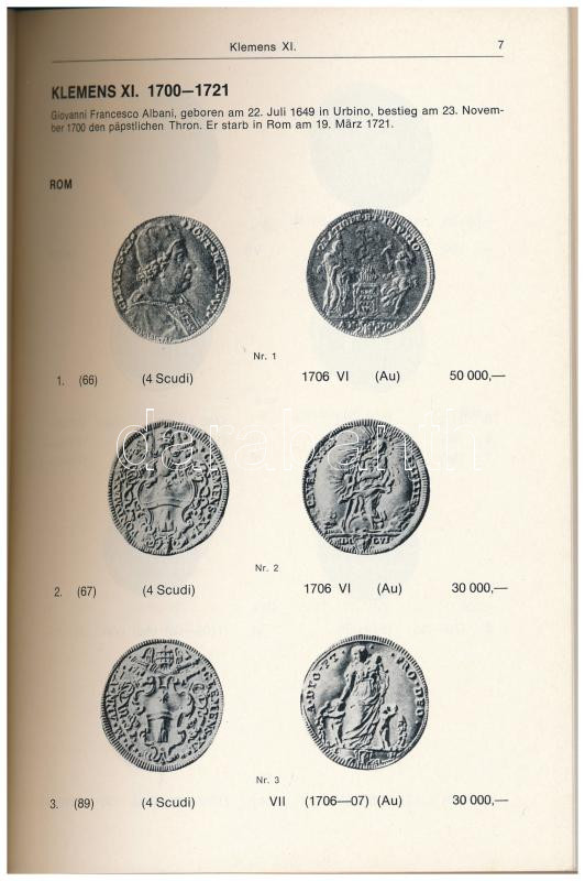 Norbert Herkner: Die Münzen des Kirchenstaates 1700-1740 - Klemens XI - Sedisvakanz 1740. (A Pápai Állam érméi 1700-1740 - IX. Keleme - Sede vacante) Verlag Pröh, Berlin, 1975. - Image 2