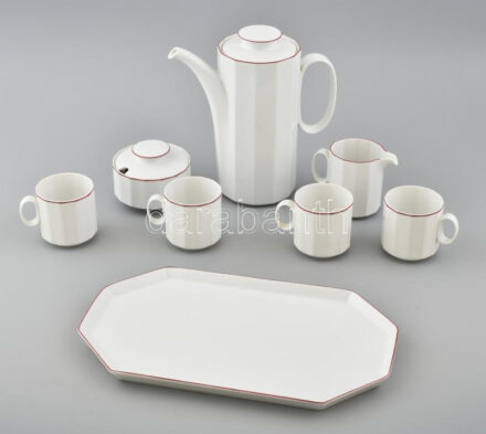 Rosenthal porcelán art deco hiányos kávés készlet: kiöntő, cukordoboz, tejkiöntő, négy csésze, egy tálca 20x34 cm Kézzel festett, jelzett, hibátlan.