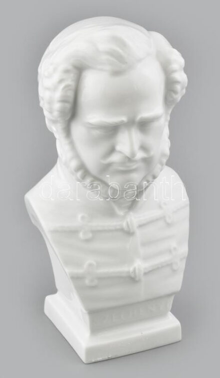 Herendi Széchenyi István porcelán büszt, fehér és biszkvit, jelzett, hibátlan, m: 22 cm