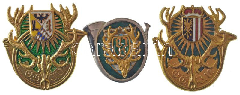 Ausztria DN 'Osztrák Vadász Egyesület' aranyozott, zománcozott bronz jelvény (2xklf) (43,5x42,3mm) + Németország DN 'Bajor Vadász Egyesület' aranyozott, zománcozott bronz jelvények (32x34mm) T:2 Austria ND 'Austrian Hunter Association'