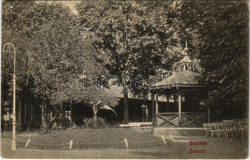 1909 Szliács, Szliácsfürdő, Kúpele Sliac; Zenetér. Molnár M. kiadása / music pavilion (fa)