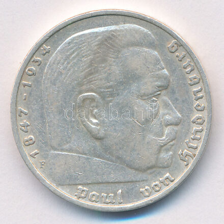 Német Harmadik Birodalom 1936A 5M Ag 'Hindenburg' T:2- German Third Reich 1936A 5 Mark Ag 'Hindenburg' C:VF Krause KM# 86