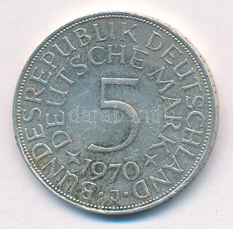 NSZK 1970J 5M Ag T:2 patina FRG 1970J 5 Mark Ag C:XF patina Krause KM#112.1