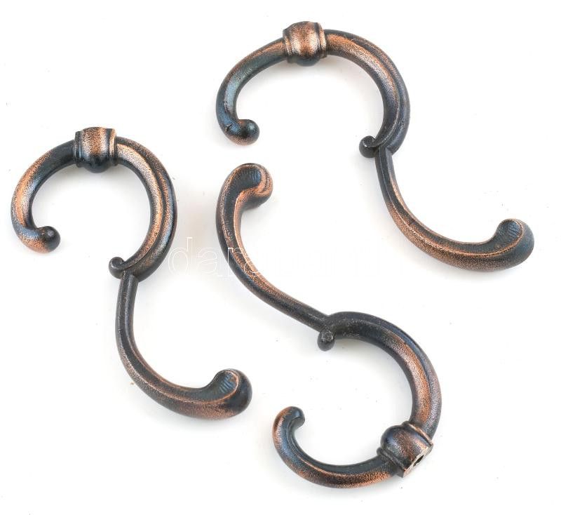 3 db fali akasztó, fogas. Bronzírozott, öntött fém, h: 14,5 cm