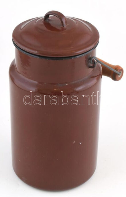 Zománcozott fém tejes kanna, kb. 2-3 liter, jelzett, m: 28 cm