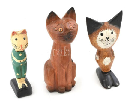 3 db fa cica figura, vegyes állapotban, m: 13 - 16,5 cm