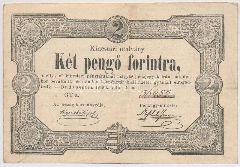 1849. 2Ft 'Kincstári utalvány' 'GT a. 36482' T:III Adamo G108