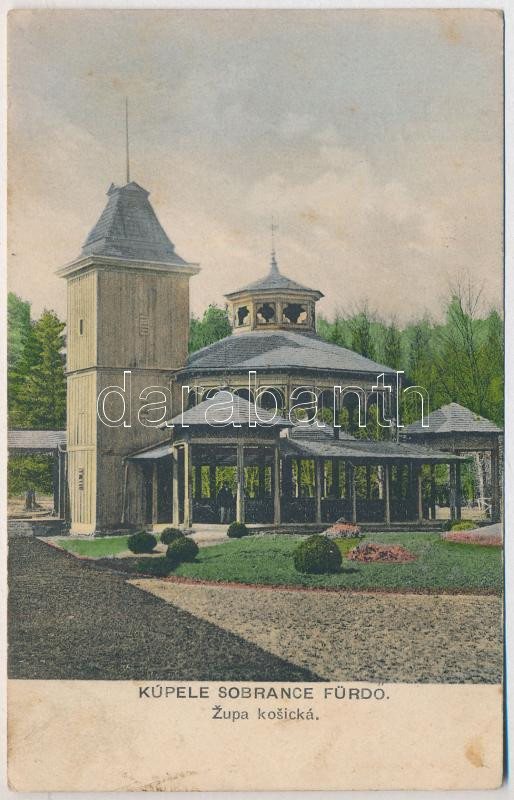 1926 Szobránc, Szobránc-fürdő, Kúpele Sobrance; Gyógykút / spa, spring source, well (ázott / wet damage)