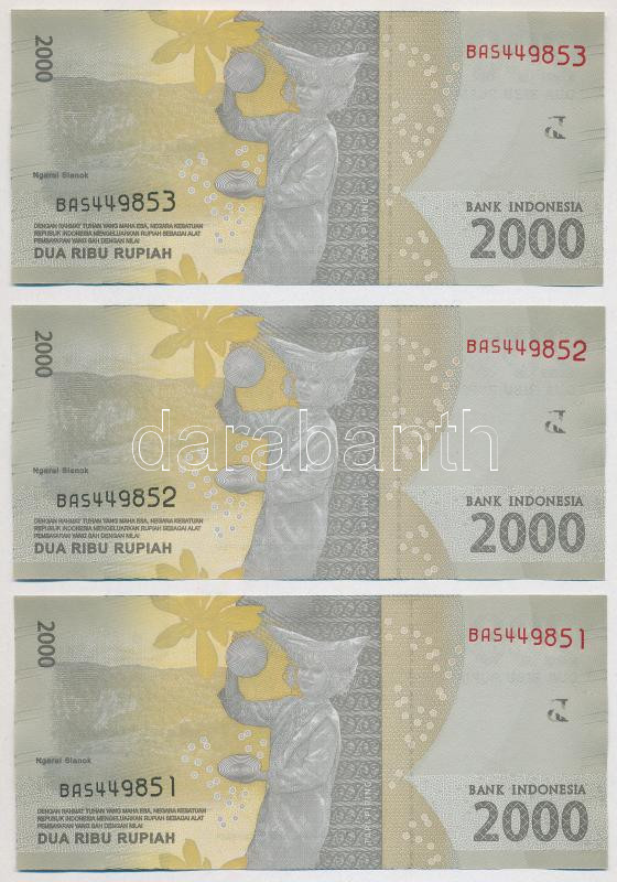 Indonézia 2016. 2000R (3x) sorszámkövetők 'BA 5449851 - BA 5449853' T:I Indonesia 2016. 2000 Rupiah (3x) consecutive serials 'BA 5449851 - BA 5449853' C:UNC Krause P#155a - Image 2