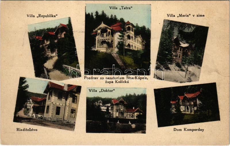 1928 Stószfürdő, Stoósz-fürdő, Kúpele Stós; Villa Republika, Villa Tatra, Villa Maria v zime, Villa Doktor, Riaditelstvo, Dom Komporday / nyaralók, Mária villa télen, szanatórium, Komporday-ház / spa, villas, villa in winter,