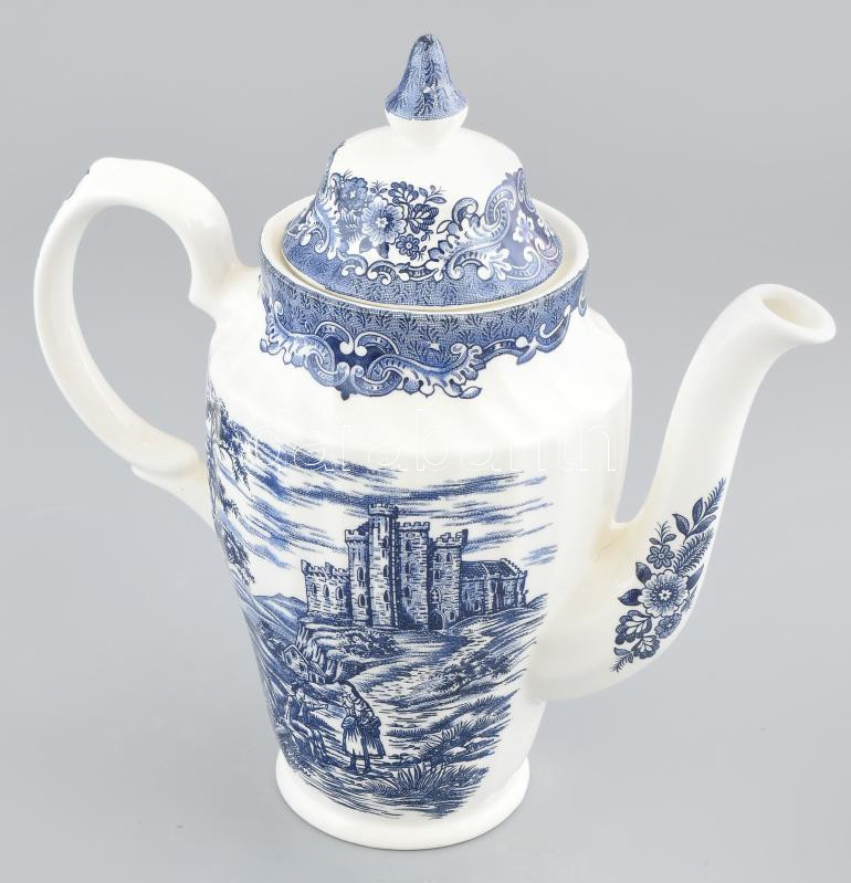 British Anchor Ironstone, angol fajansz teáskanna, 'Old Country Castles' máz alatti mintával. Jelzett, hibátlan, m: 24,5 cm