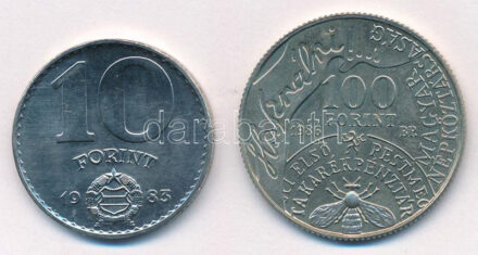 1983. 10Ft Ni 'FAO' + 1986. 100Ft Cu-Ni-Zn 'Fáy András' T:1- Adamo EM71, EM112