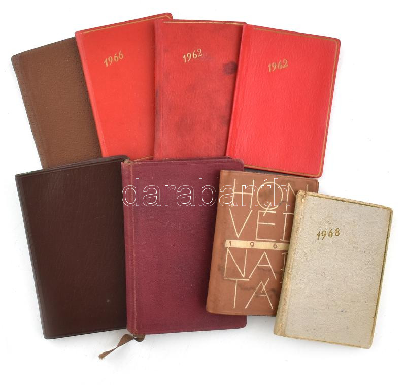 1961-1968 8 db retró zsebnaptár, határidőnapló, bejegyzésekkel