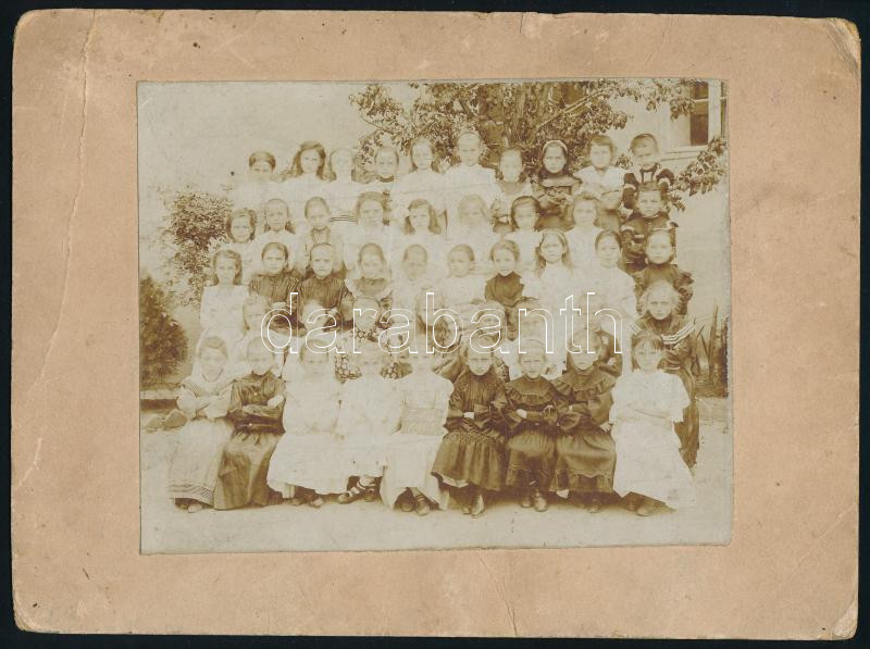 1905 Baja, I. és II. osztályos tanulók tablóképei, 2 db fotó, sérült kartonon, 22x16,5 cm - Image 2