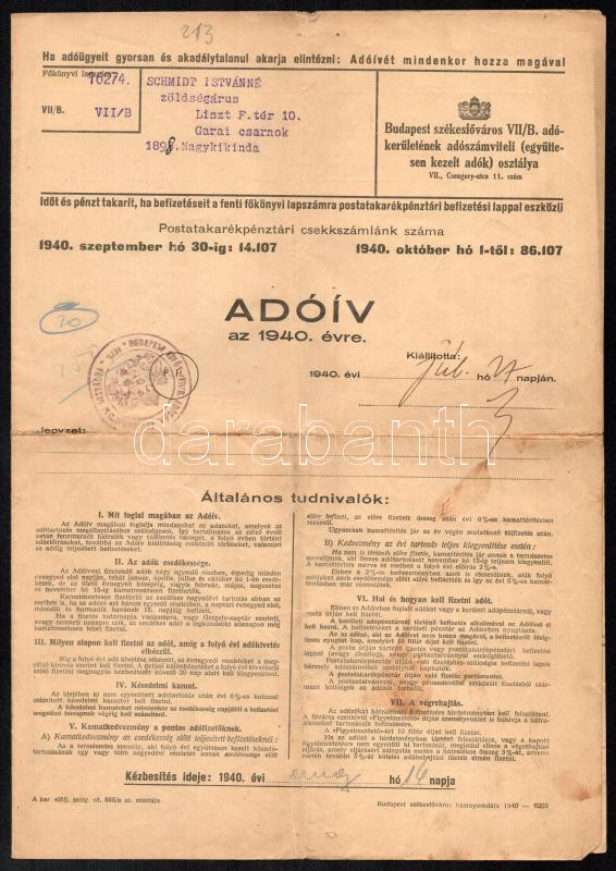1939-1941 Adóív 3 egymást követő évre, egy névre - Image 4