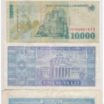 Románia 1945. 100L + 5000L + 1966. 100L + 1999. 10.000L T:III kis anyaghiány, szakadás Romania 1945. 100 Lei + 5000 Lei + 1966. 100 Lei + 1999. 10.000 Lei C:F small material error, tear - Image 2