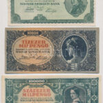 1930. 100P csillagos sorszám + 1945. 100.000P + 1946. 10.000MP + 100.000MP + 100.000.000MP T:III kis folt