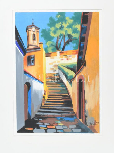 Portik Sándor (1959-): Szentendrei részlet. Vegyes technika, papír, jelzett. Paszpartuban. 34x24 cm