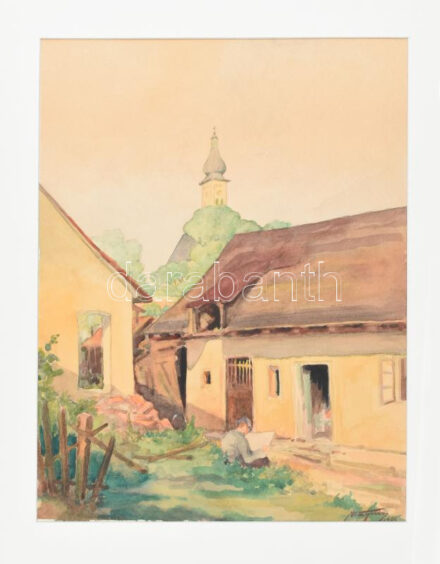 Wagner jelzéssel: Rajzoló fiú. Akvarell, papír. Paszpartuban. 32x24,5 cm