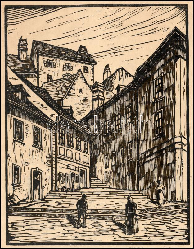 Blanarovits József / Jozef Blanarovits (1889-1966): Pozsonyi részlet. Fametszet, papír, jelzett. Lap széle kissé foltos. 30x23 cm - Image 2