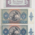 1936. 10P + 1941. 20P (4x) + 1944. 5P 'A Vöröshadsereg Parancsnoksága' T:III közte szép papír, folt - Image 2