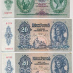 1936. 10P + 1941. 20P (4x) + 1944. 5P 'A Vöröshadsereg Parancsnoksága' T:III közte szép papír, folt - Image 3