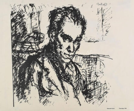 Derkovits Gyula (1894-1934): Önarckép, 1918. Szitanyomat. Készítette 1979-ben 130 példányban a Pesti Műhely: Bak Imre, Fajó János és Nádler István. Összeáll. Fajó János. 47x53 cm