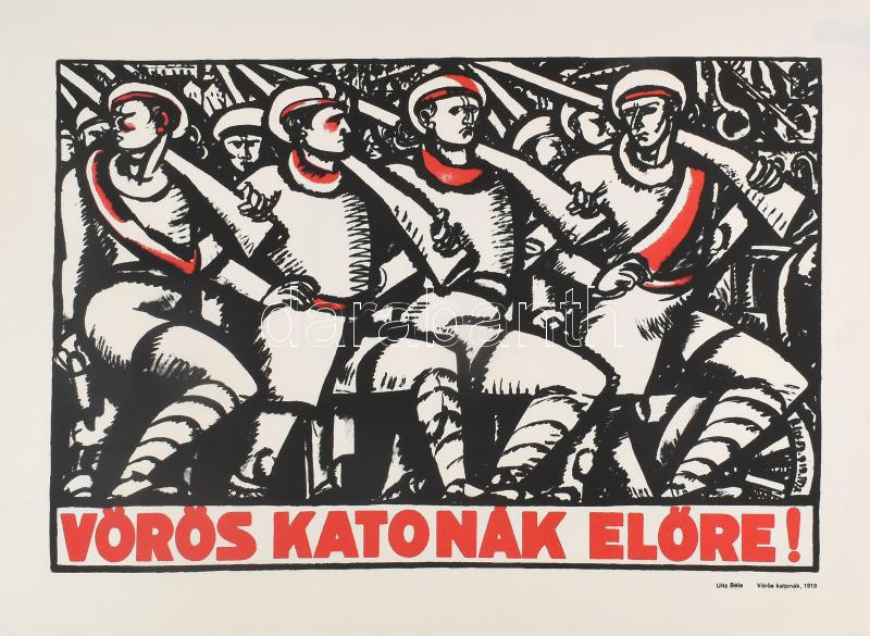 Uitz Béla (1887-1972): Vörös katonák, 1919. Szitanyomat. Készítette 1979-ben 130 példányban a Pesti Műhely: Bak Imre, Fajó János és Nádler István. Összeáll. Fajó János. 38x57 cm