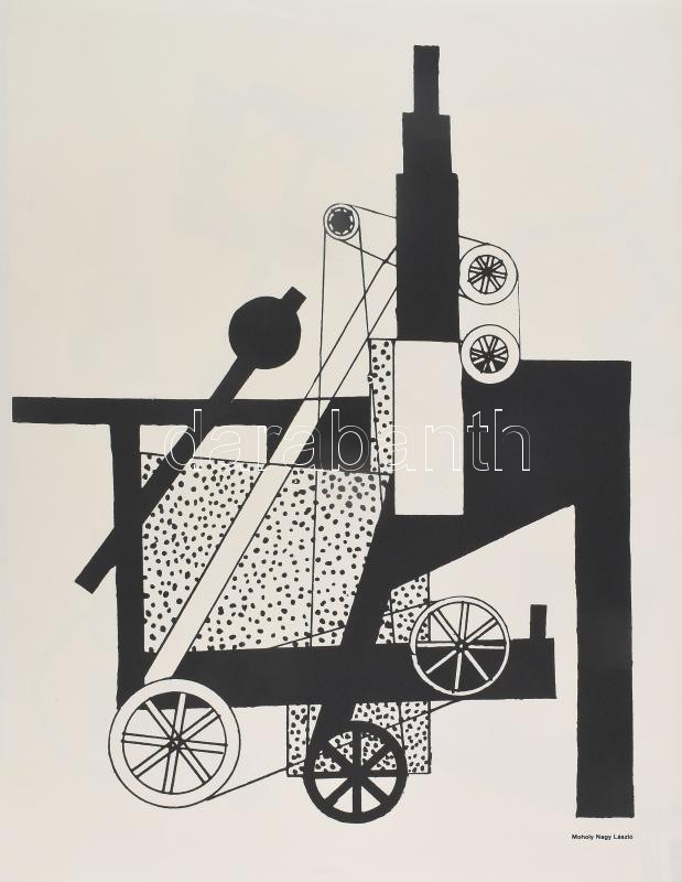 Moholy-Nagy László (1895-1946): Rajz 1919. Szitanyomat. Készítette 1979-ben 130 példányban a Pesti Műhely: Bak Imre, Fajó János és Nádler István. Összeáll. Fajó János. 56x45 cm