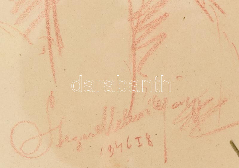 Szegedi Molnár Géza (1906-1970): Zsófi copfokkal. Vöröskréta, papír, jelzett, üvegezett fakeretben, 44x34 - Image 2