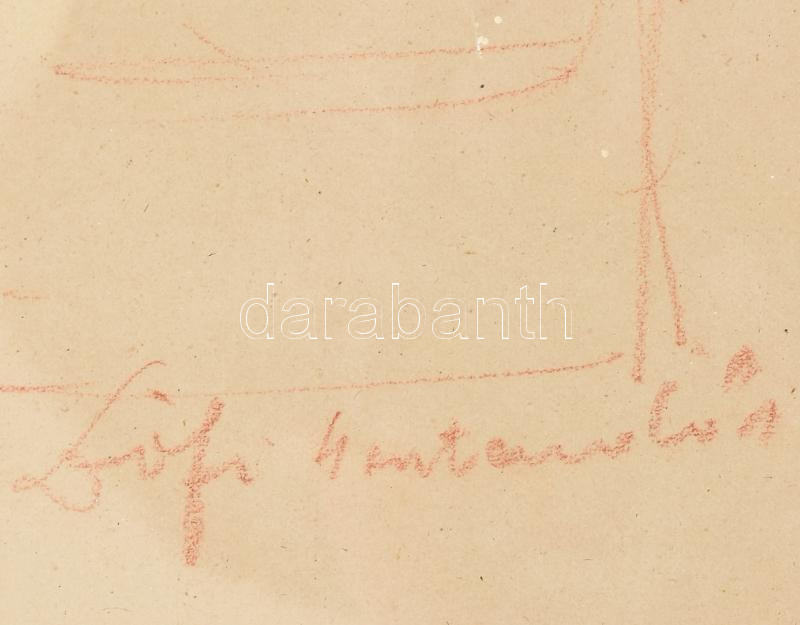 Szegedi Molnár Géza (1906-1970): Zsófi copfokkal. Vöröskréta, papír, jelzett, üvegezett fakeretben, 44x34 - Image 3