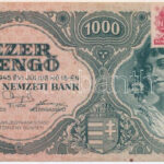 1945. 1000P nyomdahibás 'MNB' bélyeggel T:III Adamo P22e
