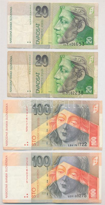 Szlovákia 2001. 20K (2x) + 2001. 100K (2x) T:III Slovakia 2001. 20 Korun (2x) + 2001. 100 Korun (2x) C:F