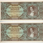1945. 100.000P (2x) sorszámkövetők 'M 239 096677 - M 239 096678' T:I- Adamo P24