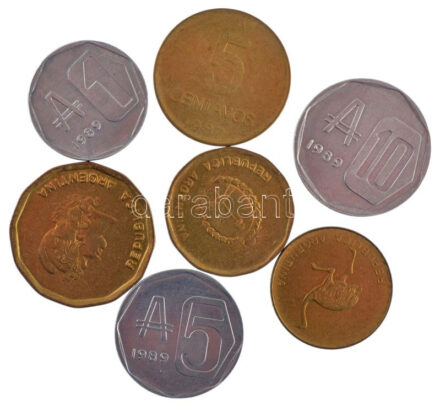 Argentína 1987-1988. 1c-50c (4xklf) + 1989. 1A + 5A + 10A T:2,2- Argentina 1987-1988. 1 Centavo - 50 Centavo (4xdiff) + 1989. 1 Austral + 5 Australes + 10 Australes C:XF,VF