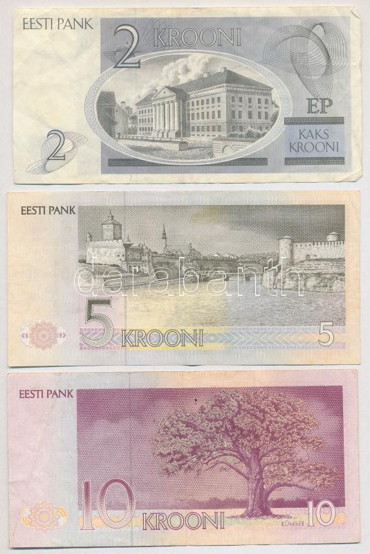 Észtország 1991. 5K + 10K + 1992. 2K T:III Estonia 1991. 5 Krooni + 10 Krooni + 1992. 2 Krooni C:F - Image 2