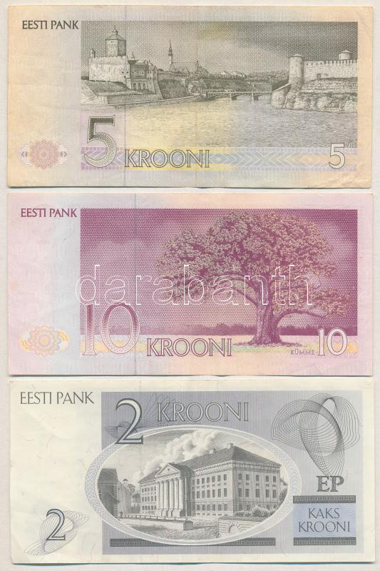 Észtország 1991. 5K + 10K + 1992. 2K T:III Estonia 1991. 5 Krooni + 10 Krooni + 1992. 2 Krooni C:F - Image 2