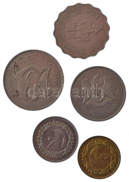 Líbia 1975-1979. 5D-100D (5xklf) T:2,2- patina Libya 1975-1979. 5 Dirhams - 100 Dirhams (5xdiff) C:XF,VF patina