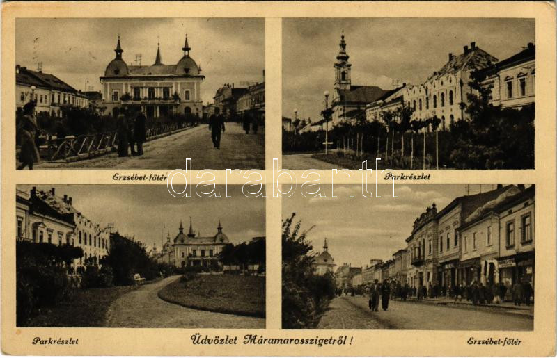 1941 Máramarossziget, Sighetu Marmatiei; Erzsébet Fő tér, park / square