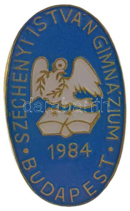 1984. 'Széchenyi István Gimnázium Budapest 1984' zománcozott fém iskolajelvény (38x23mm) T:1
