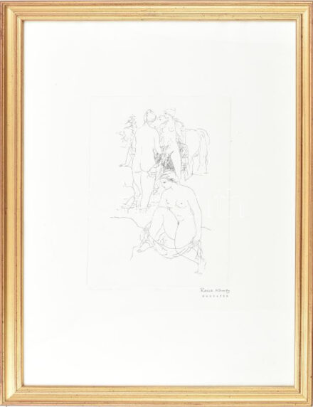 Reich Károly (1922-1988): Tavaszra várva. Nyomat, papír, jelzés nélkül. Számozott: 50/13. Reich Károly hagyaték felirattal. Üvegezett, dekoratív fakeretben, 30×20,5 cm