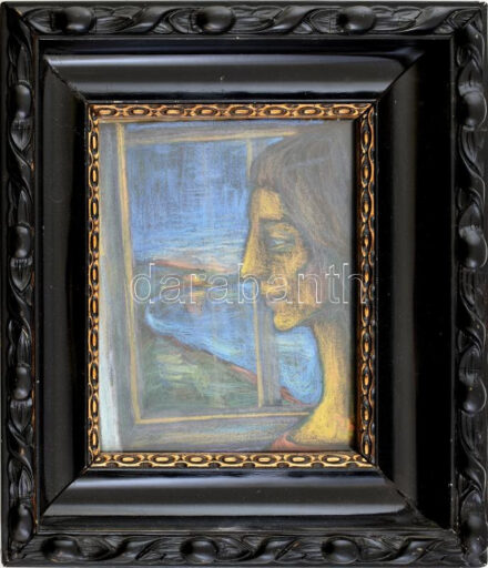 Olvashatatlan jelzéssel: Lány. Vegyes technika, papír. Üvegezett, dekoratív fakeretben, 25×20 cm