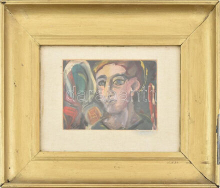 Poldi jelzéssel: Arckép. Olaj, karton. Üvegezett, dekoratív fakeretben, 20×28 cm